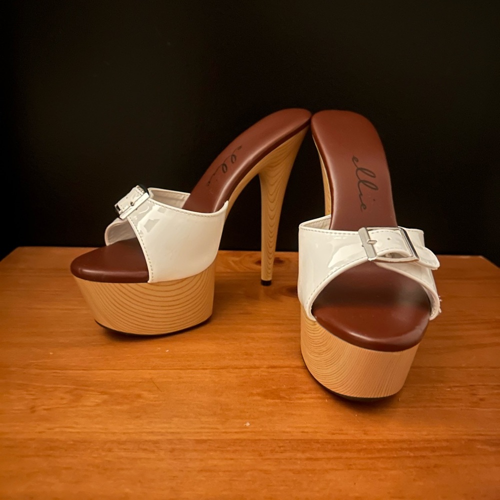 Ellie White and Tan Platform Sandals